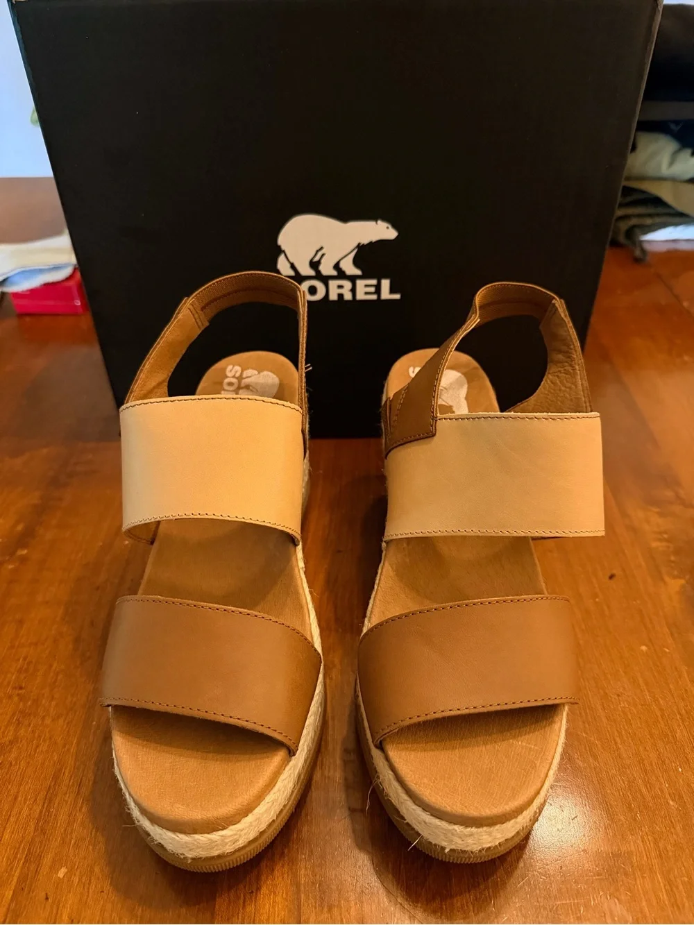 Sorel Women's Two-Tone Brown and Cream Wedge Sandals
